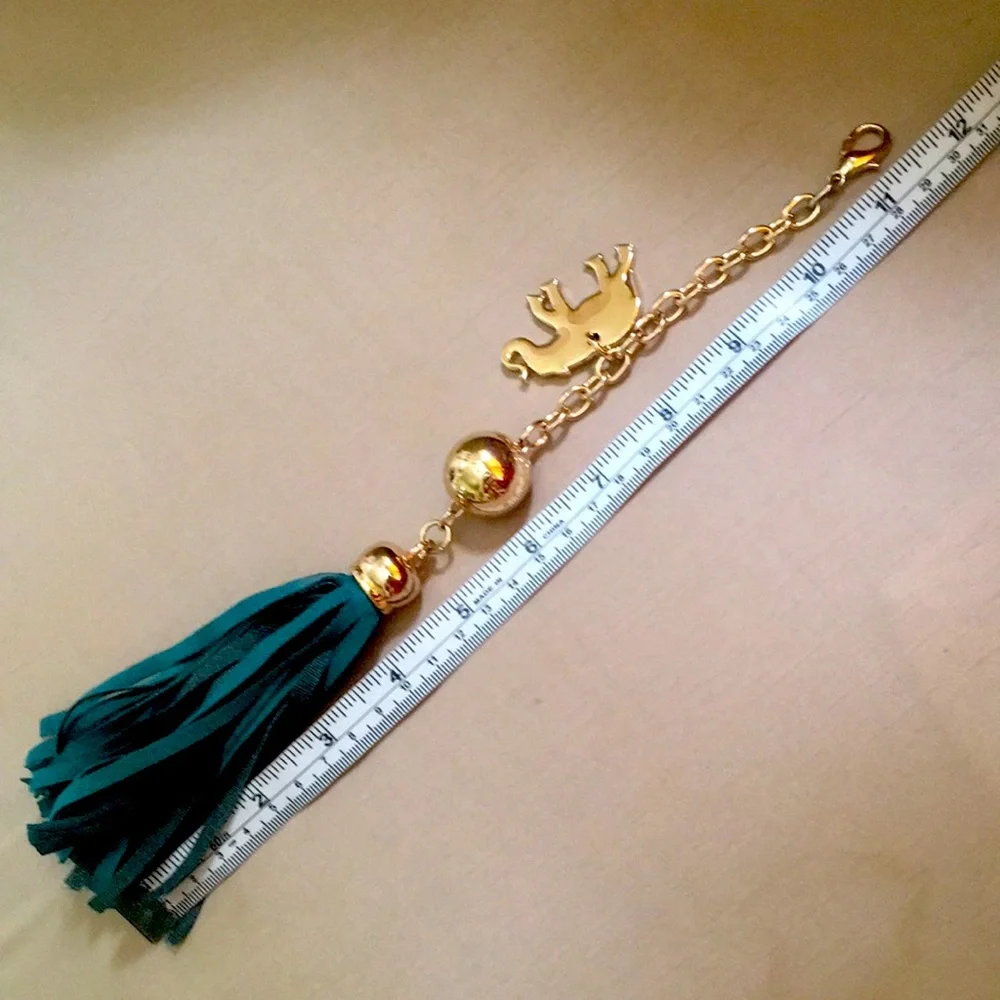 Deux Lux Metal Elephant Leather Fringe Key Chain/ Bag Charm